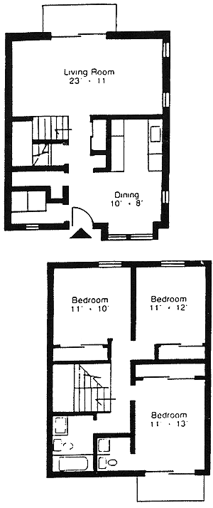 Floor plan for 3 beds, 2 baths, 1335 sqft
